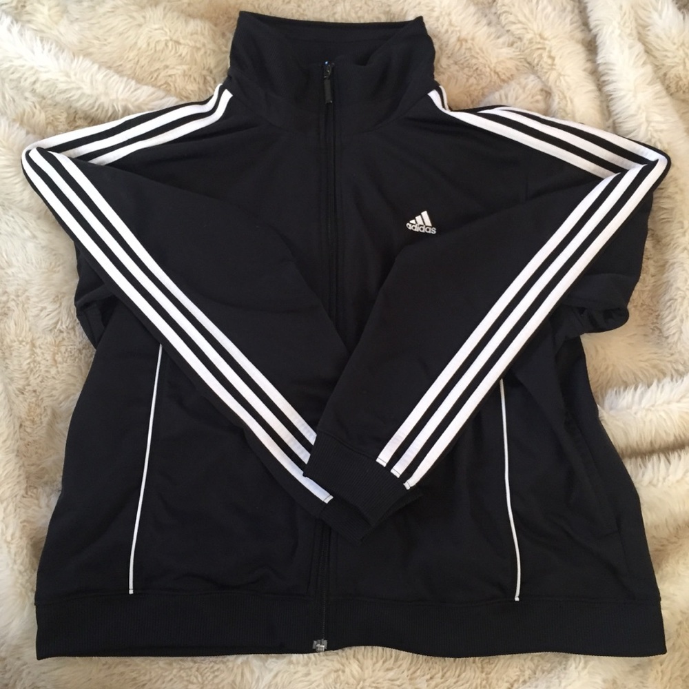 Black Adidas-Striped Full-Zip Jacket